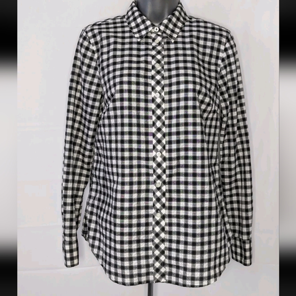 Talbots Black & White Checked Plaid Extra Small XS Shirt Womens